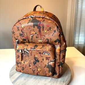 Piero Guidi Magic Circus Backpack Brown Leather Canvas Italy Circus Print Purse